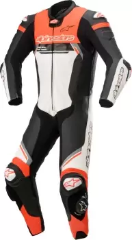 Image of Alpinestars Missile V2 Ignition One Piece Motorcycle Leather Suit, black-white-red, Size 52, black-white-red, Size 52