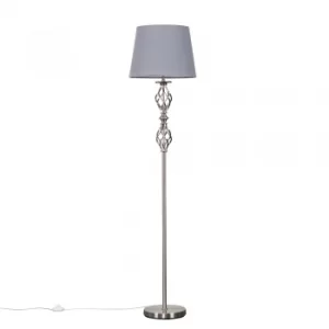 Image of Pembroke Brushed Chrome Twist Floor Lamp with Grey Aspen Shade