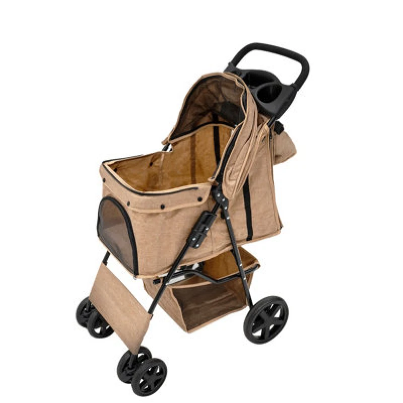 Image of Monster Shop Monstershop Pet Stroller with Rain Cover & Caddy Bag - Woven Beige 213913