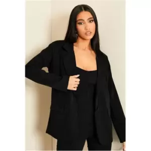 Image of I Saw It First Black Oversized Single Breasted Blazer With Pockets - Black