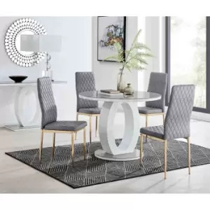 Image of Furniture Box Giovani Round Grey 100Cm Table and 4 Grey Velvet Milan Gold Leg Chairs