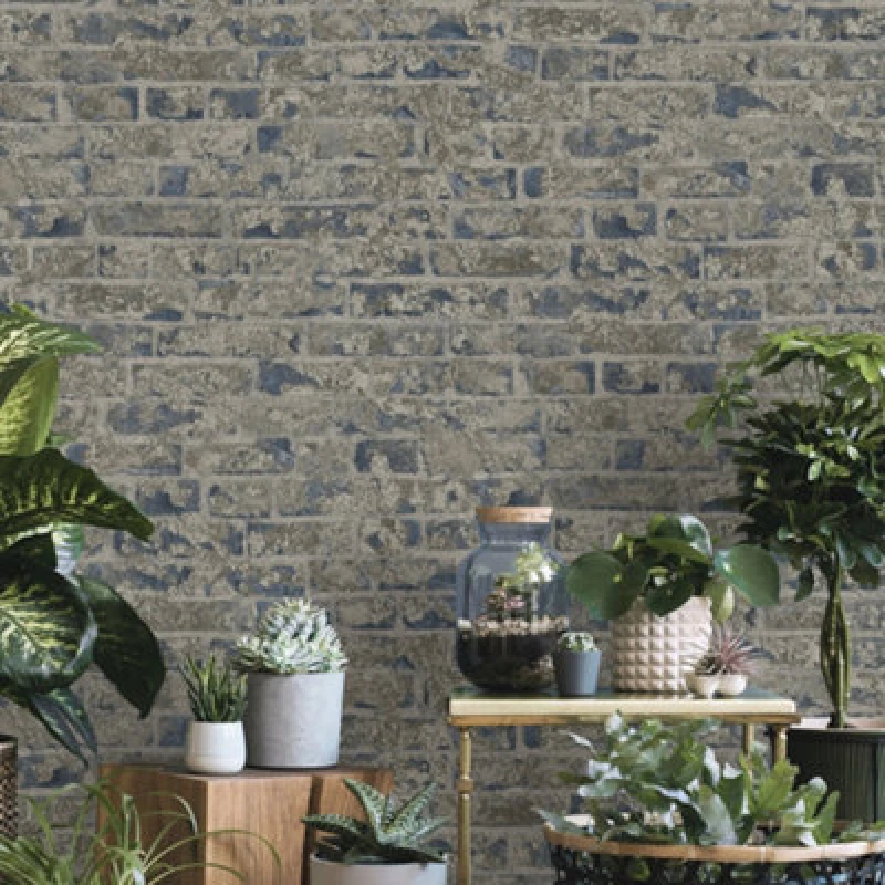 Image of Galerie Industrial Effects Brown Glass Stone Brick Effect Wallpaper Roll