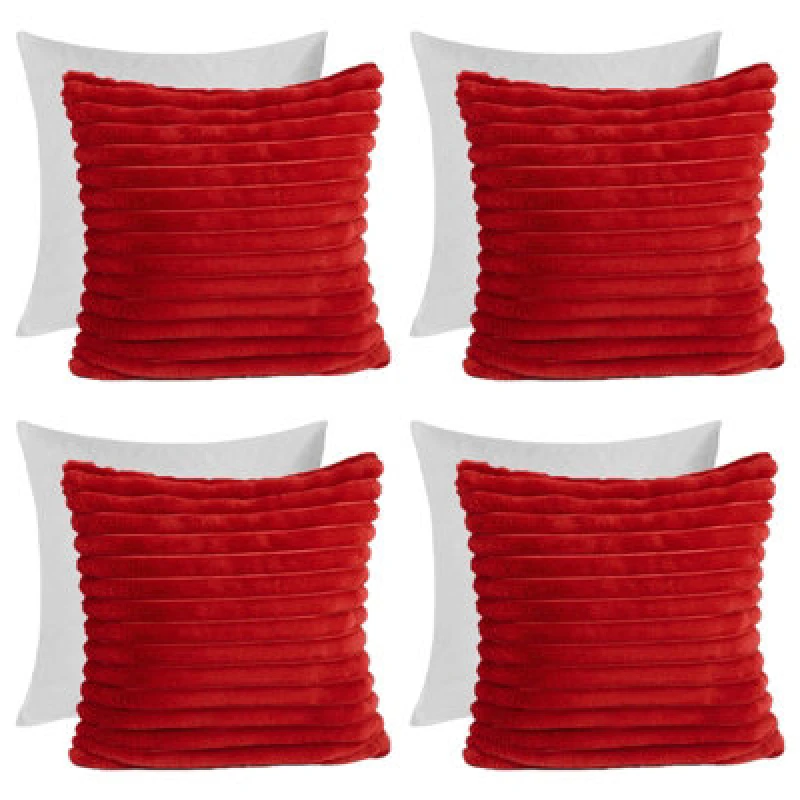 Image of OHS OHS 4 x Faux Fur Thick Rib Filled Cushion Covers in Red Size: 45cm x 45cm Red 45cm x 45cm Unisex 5027434212330