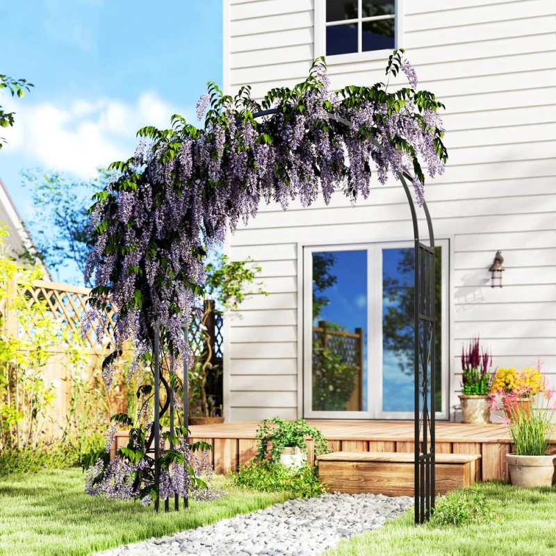 Image of Outsunny Outsunny Steel Garden Arch, 2.2m High x 1.5m Wide Metal Garden Trellis Black