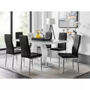 Image of Furniture Box Giovani 6 Grey Dining Table and 6 Black Velvet Milan Chairs