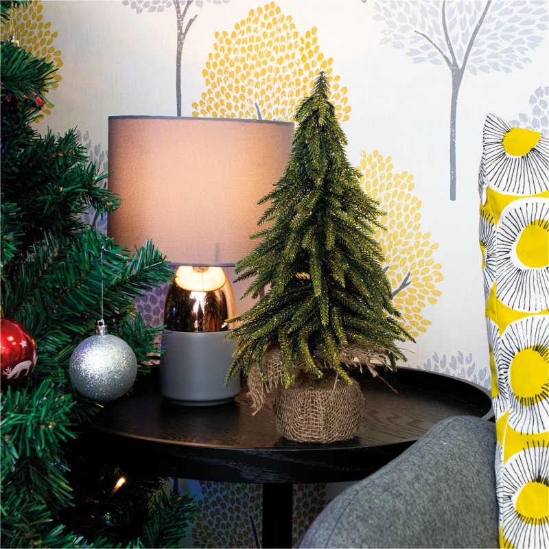 Image of St Helens Decorative Gold Finish Mini Artificial Christmas Tree in Hessian Bag - 35cm ELV-120511