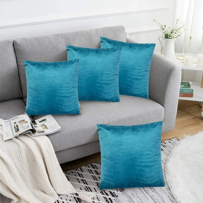 Image of Alan Symonds Plain Velvet Cushion Set of 4 Teal unisex 45x45cm