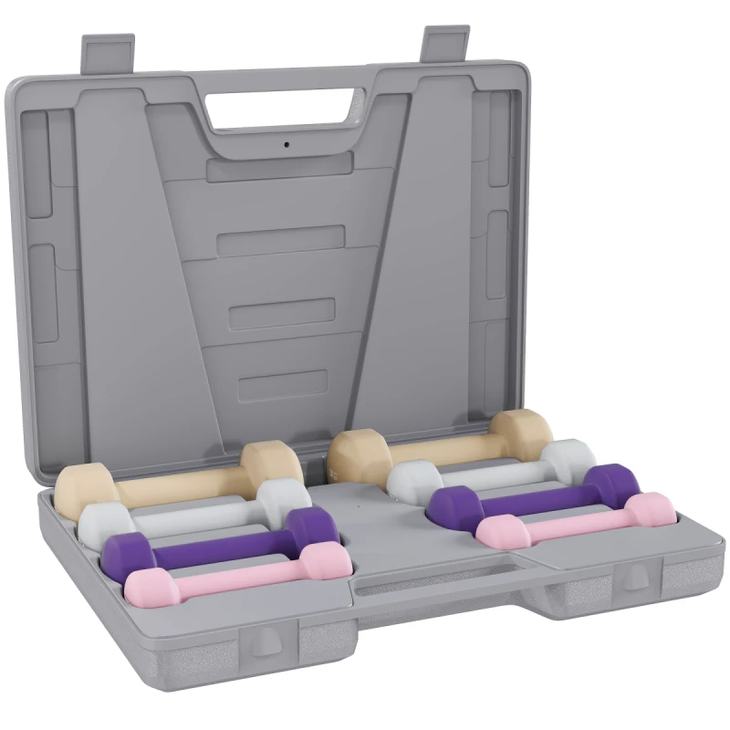 Image of HOMCOM HOMCOM 10KG Dumbbell Weights Set with Carry Case, Pink, Purple, Grey, Brown Multi One Size Unisex 5063603051492