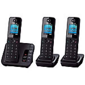 Image of Panasonic KX-TGH220EB Cordless Phone With Answering Machine Triple Handset
