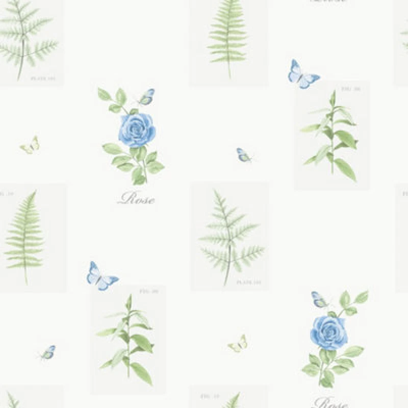Image of Galerie Country Cottage Blue Green Rose Botanical Motif Smooth Wallpaper