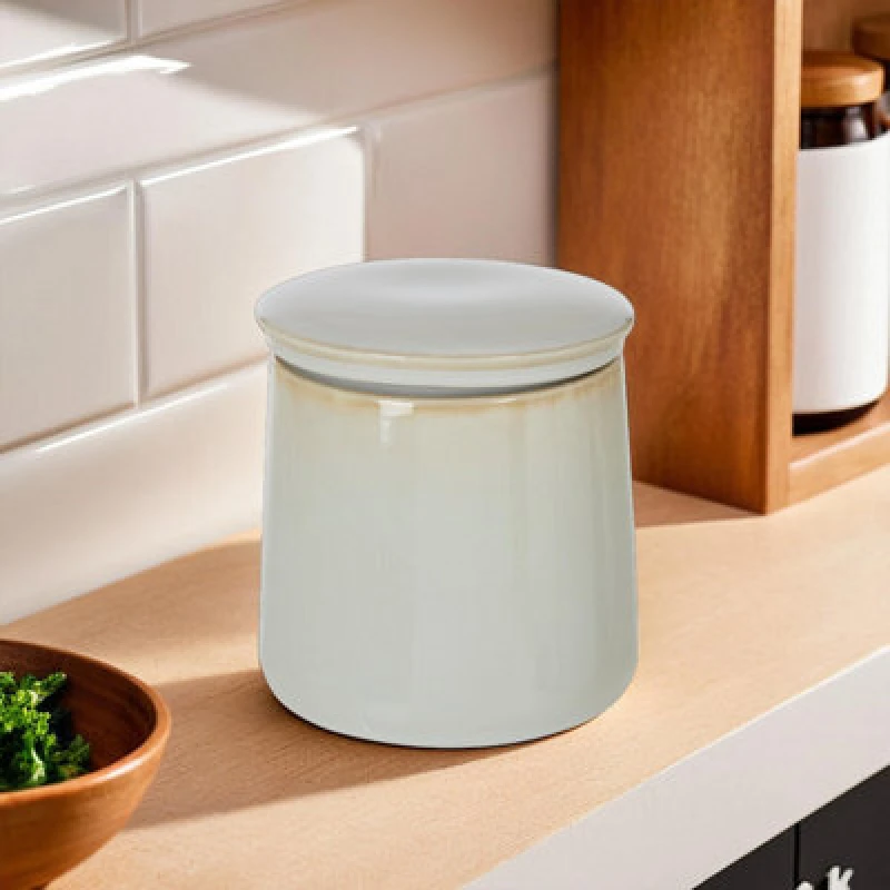 Image of Orsina Stone-Coloured Glazed Porcelain Canister,tapered Cookies Container With Matching Lid,perfect For Gifting