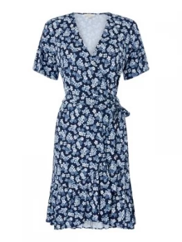 Image of Michael Kors Mini Wrap Dress Flutter Sleeve Blue