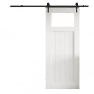Image of Cottage White Primed Clear Glazed FLB Sliding Barn Door with Urban Track 2073 x 862mm