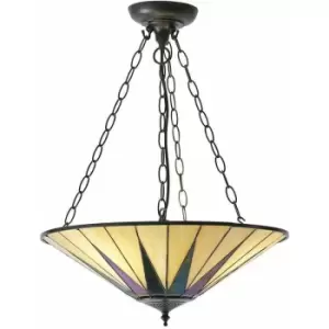 Image of Tiffany Glass Hanging Ceiling Pendant Light Dark Bronze 3 Lamp Shade i00096