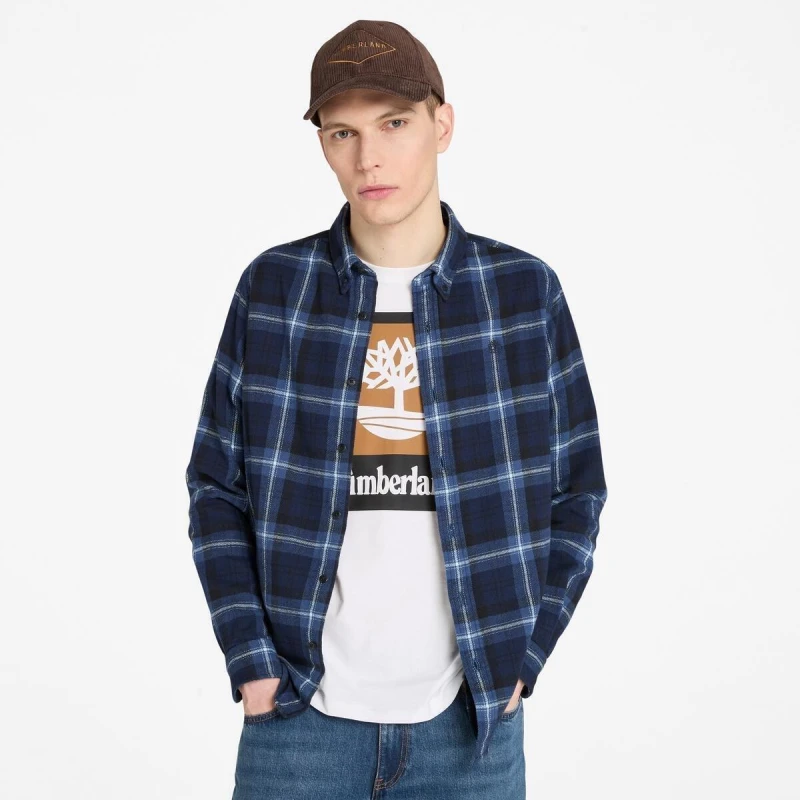 Image of Timberland Mens Long-Sleeve Check Patterned Shirt Peacoat male S