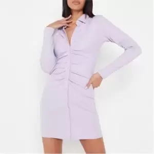 Image of Missguided Rib Ruched Button Front Mini Dress - Purple