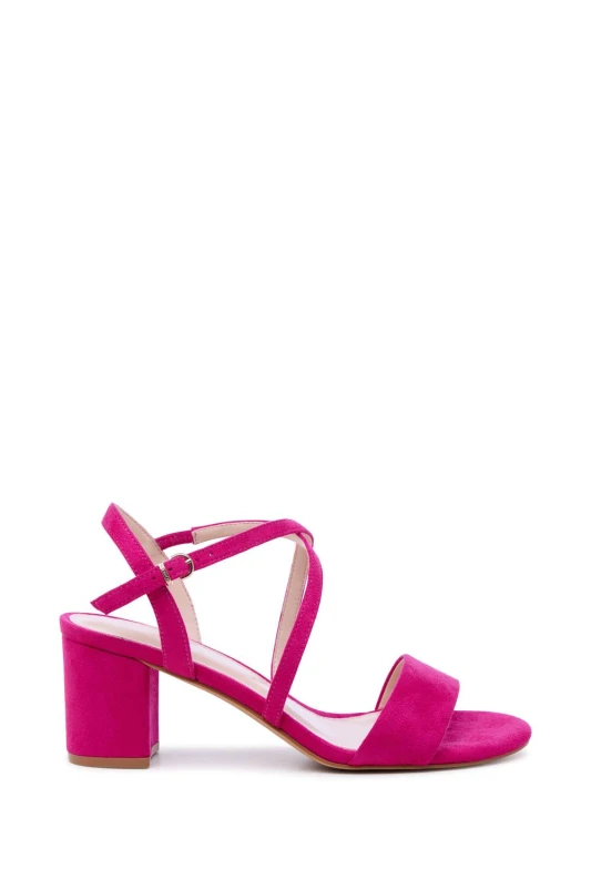 Image of Paradox London Womens Honeysilk' Wide Fit Block Heel Sandals in Fuchsia Size: 6E Fuchsia Female 6E