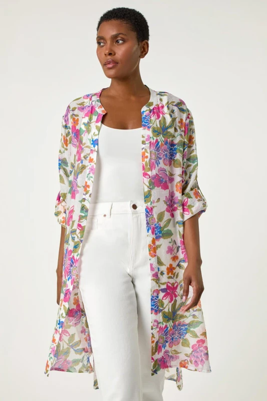 Image of Roman Womens Floral Print Longline Blouse in Pink Size: 20 Pink Female 20