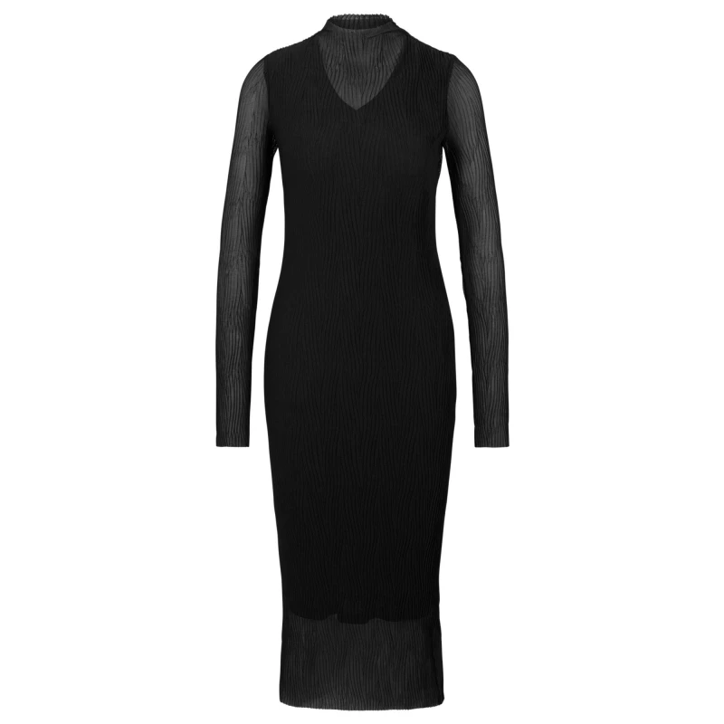 Image of Boss Womens Eviba Mesh Long Sleeve Funnel Neck Bodycon Dress Black 001 female 6 (XS)