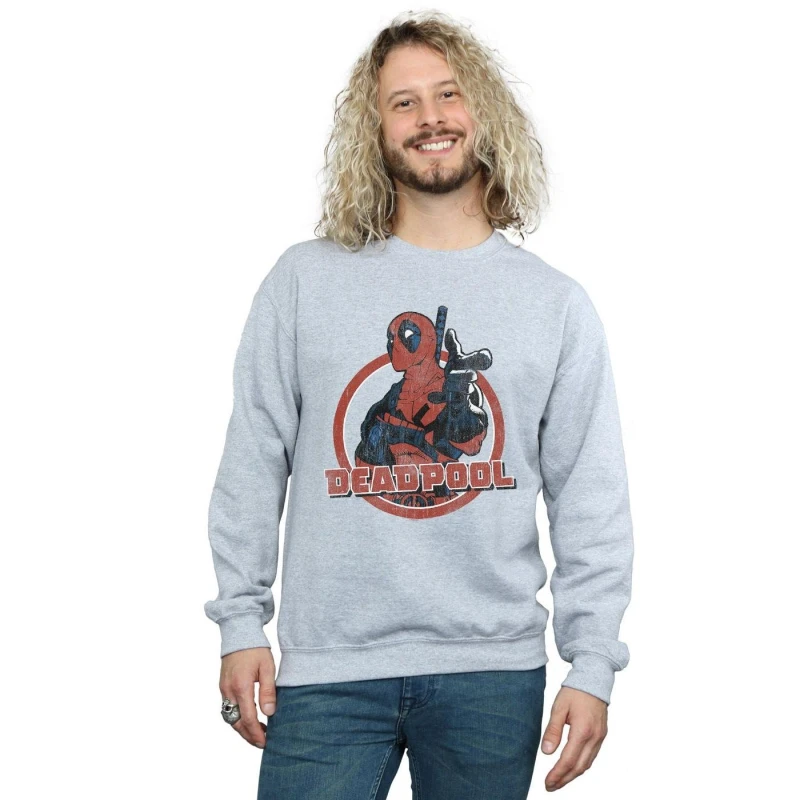 Image of Marvel Marvel Men Deadpool Gun Finger Sweatshirt in Grey Size: Small Grey S Male 5057981168361