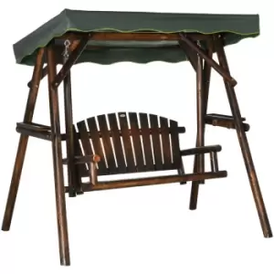 Image of Outsunny - 2-Person Garden Swing Chair Hanging Wooden Bench w/ Adjustable Canopy - Carbonised finish