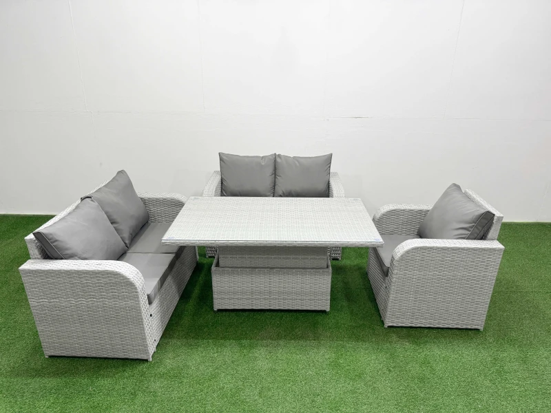 Image of Fimous High Back Poly Rattan Garden Furniture Set with Reclining Chair Loveseat Sofa Adjustable Lifting Dining or Coffee Table Indoor Outdoor Patio S