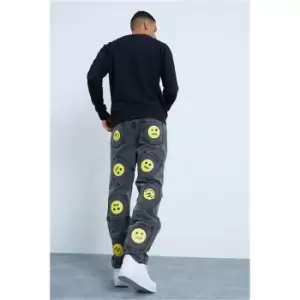 Image of I Saw It First Black Smiley Multi Pocket Baggy Denim Jeans - Black