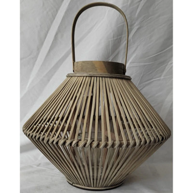 Image of Hill Interiors Cone Lantern With Glass Holder - Wicker - L38 X W38 X H30 Cm
