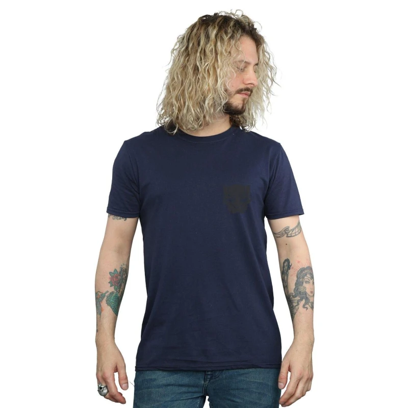 Image of Marvel Marvel Men Black Panther Black On Black Chest Print T-Shirt in Navy Size: Small Navy S Male 5057736567234