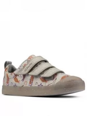 Image of Clarks Clarks Foxing Print Kid Mermaid Canvas Shoe, Silver, Size 2.5 Older