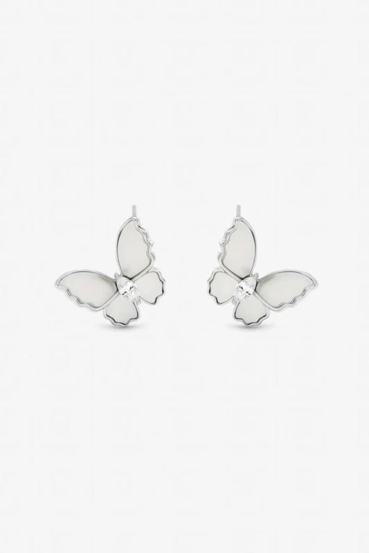 Image of Jon Richard Womens Rhodium Plated & Mother of Pearl Butterfly Stud Earrings in Silver Silver Female One Size