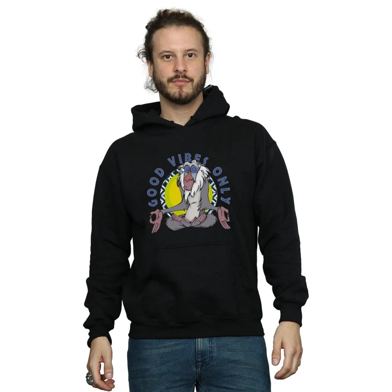 Image of Disney Men The Lion King Rafiki Good Vibes Only Hoodie in Black Size: Small Black S Male 5059114978311
