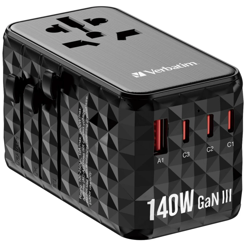 Image of Verbatim UTA-10 GaN III 140W Universal Travel Adapter 32125-VB Black