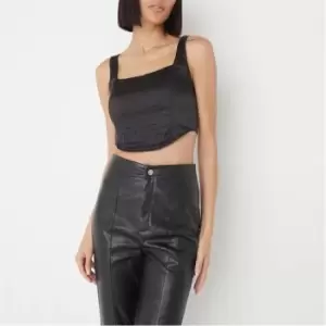 Image of Missguided Satin Square Neck Corset Top - Black