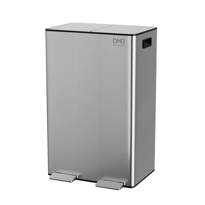 Image of DMD Collective Stainless Steel 60L Waste & Recycling Kitchen Bin, 2 x 30L Buckets & 3L Compost Bin, Soft Closure, Fingerprint Proof Silver