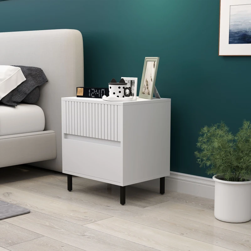 Image of HOMCOM Bedside Table with 2 Drawers and Steel Legs for Bedroom - White TJ Hughes 5063603027398