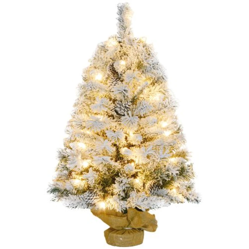Image of HOMCOM HOMCOM 3ft Artificial Christmas Tree with LED Light, Concrete Base in Green Green 3ft Unisex 5056725596996
