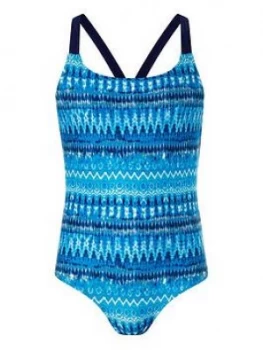 Image of Monsoon Girls Storm S.E.W Cypress Tie Dye Swimsuit - Blue, Size Age: 7-8 Years, Women