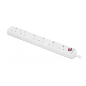 Image of Manhattan Power Distribution Unit UK x6 gang/output with on/off switch (neon) and Surge Protection 2m cable 13A White Extension Lead PDU Power Strip T
