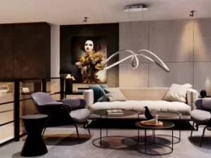 Image of Lia Modern Designer LED Pendant Light Silver Leaf Finish, 1800lm, 3000K