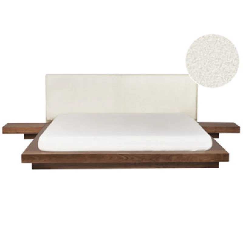 Image of Beliani Bed Boucle Zen 180 X 200 Cm (Eu Super King) Brown Ash Wood