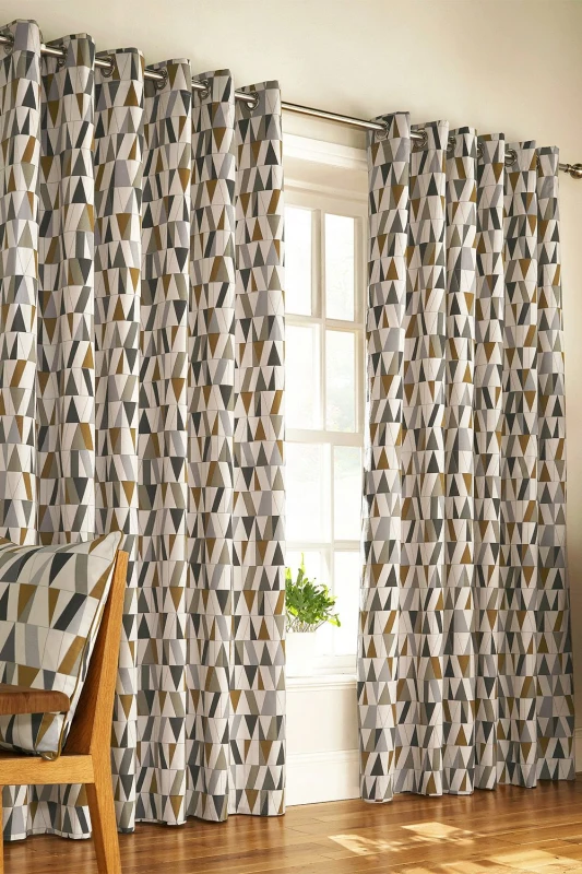 Image of Furn Furn Reno Geometric Tile Eyelet Curtains Size: 168cm width x 183cm drop Multi 168cm width x 183cm drop Unisex 5025532328700