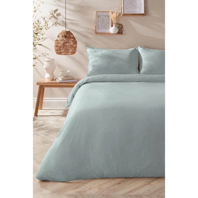 Image of Homelife Washed Linen Blend Duvet Set - Blue Blue Double
