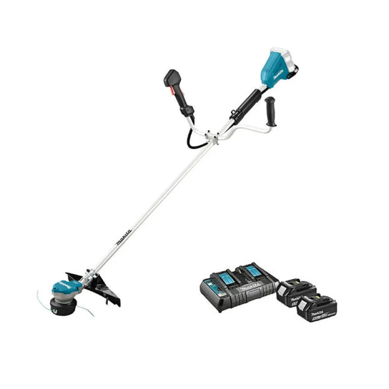 Image of Makita DUR368A Twin 18v LXT Cordless Brushless Brush Cutter 350mm DUR368APT2 Batteries: 2 x 5ah Li-ion