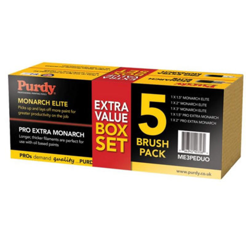 Image of Purdy 5 Piece Monarch Elite & Pro Extra Monarch Paint Brush Set ME3PEDUO