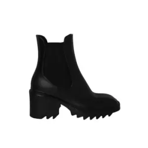 Image of Fabric PVC Chunky Heel Twin Gusset Welly Boot - Black