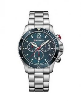 Image of Wenger Swiss Made Seaforce 200M Blue 43Mm Chronograph Dial Stainless Steel Bracelet Mens Watch