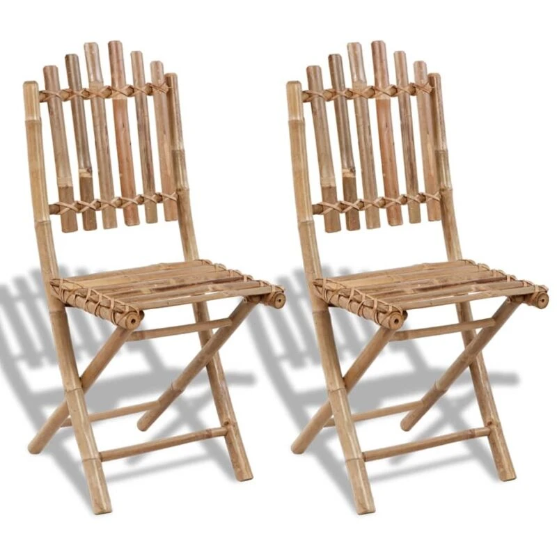 Image of vidaXL 2x Foldable Bamboo Chairs Outdoor Garden Patio Dining Furniture Seat