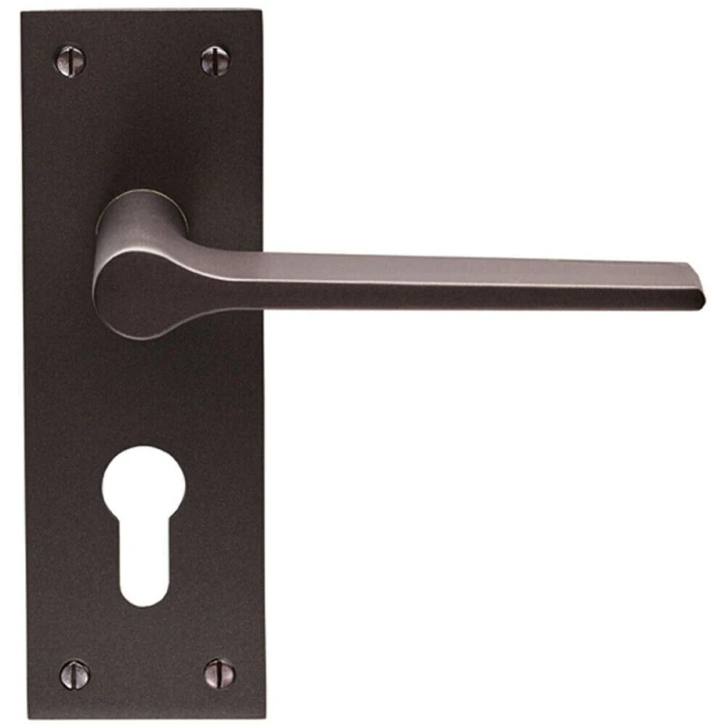 Image of Loops PAIR Flat Straight Handle on Slim Euro Lock Backplate 150 x 50mm Matt Bronze Multi
