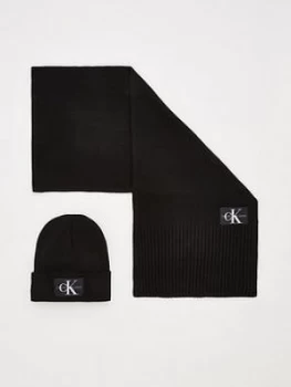 Image of Calvin Klein Knitted Scarf and Beanie Set - Black